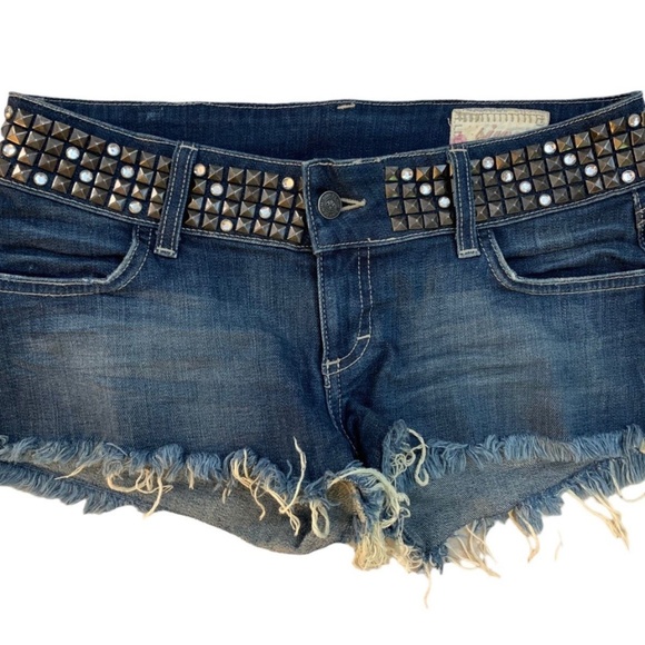 SIWY Women size 29 Camilla Cut Off Shorts Studded Waistband Oracle Wash Low Rise - Picture 3 of 3